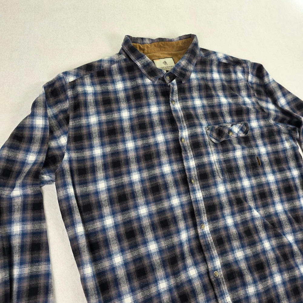 Legendary Whitetails Mens 3XT Flannel Shirt Blue Plaid Excellent Corduroy Trim‎